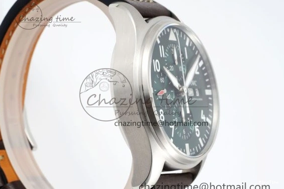 MIROTIME 0312 Bright Pilot Chrono SS AZF 1:1 Best Edition Green Dial on Brown Leather Strap A 7059